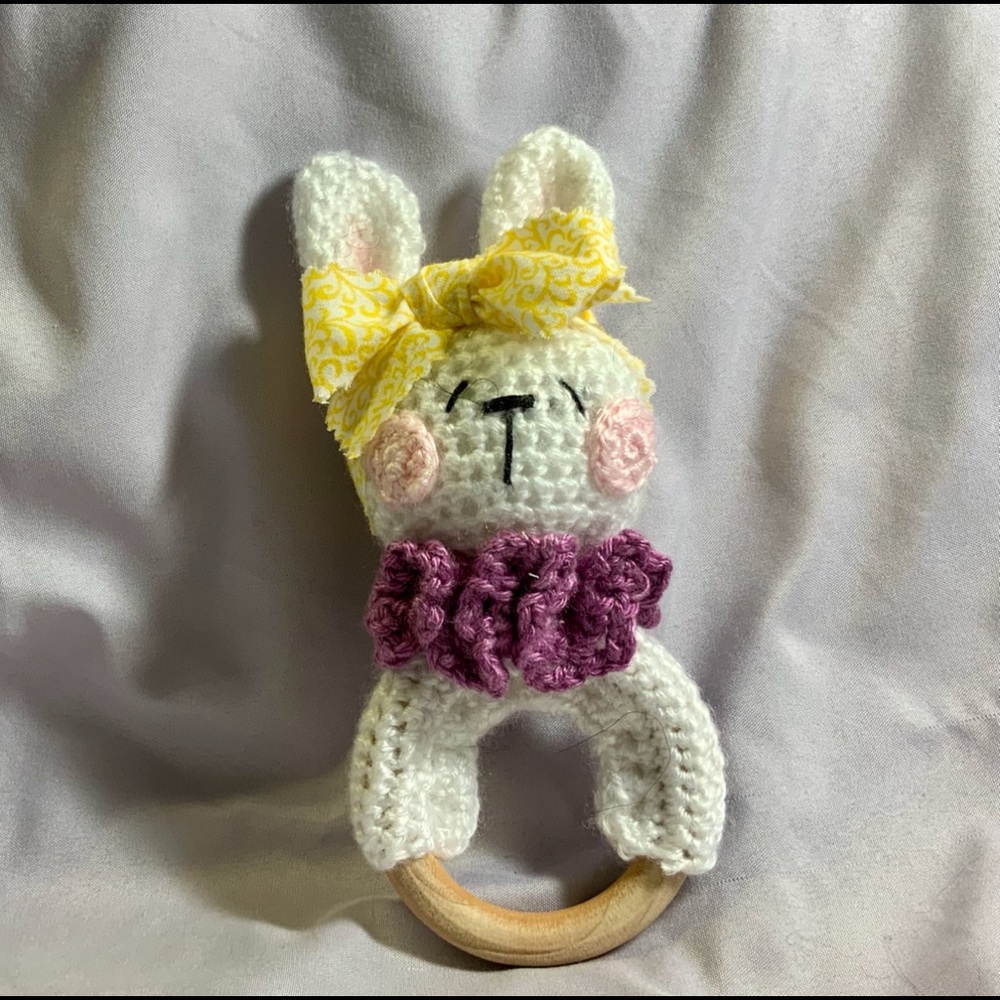 Handmade Amigurumi Rabbit Teether and Rattle - Picture 4 of 4